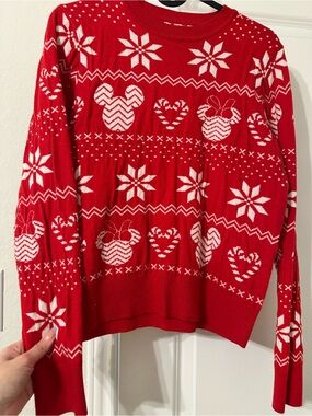 Disney Red and White Holiday Crewneck Sweater